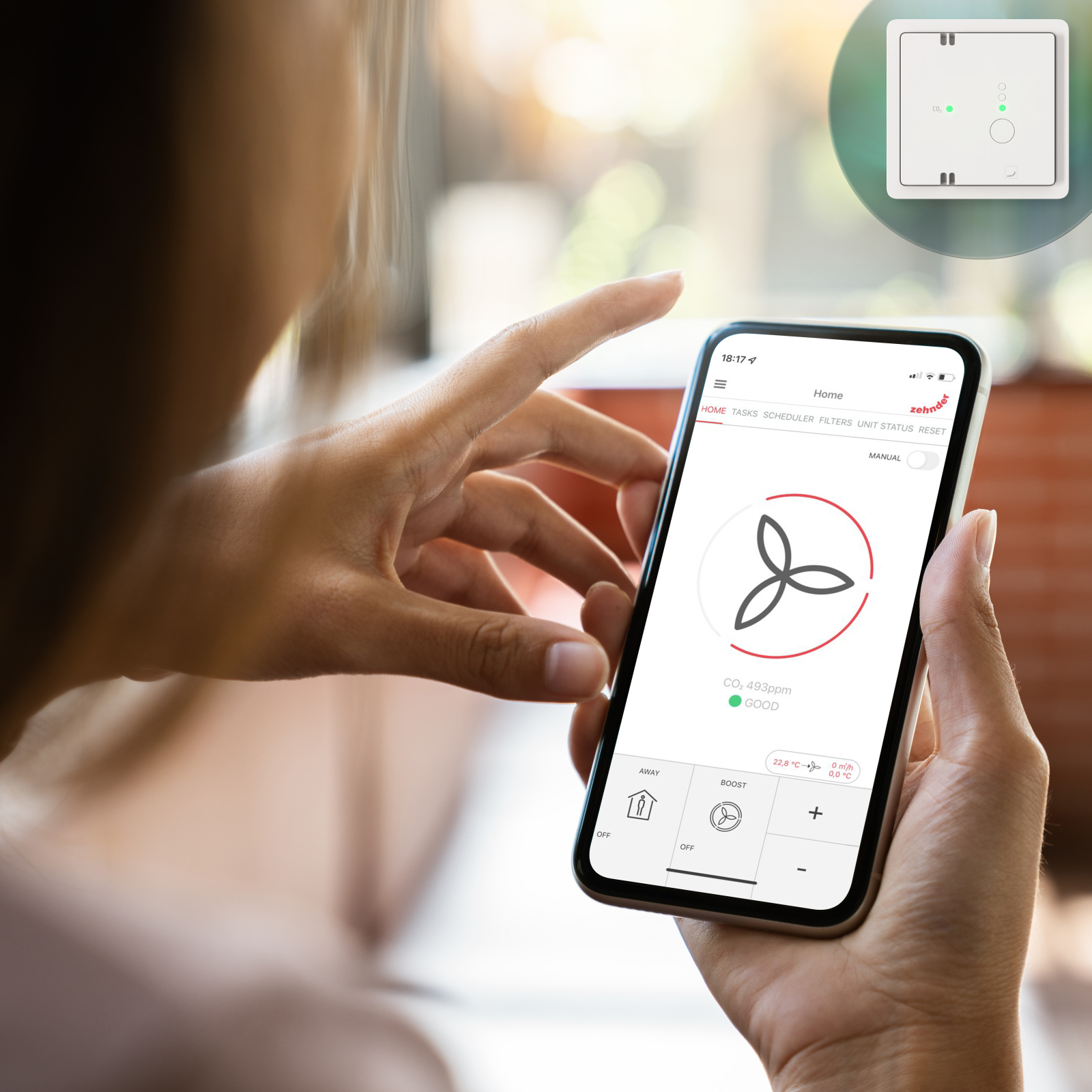 Zehnder_CSY_CO2Sensor_APP Cut-Out Zehnder CO₂ Sensor C Comfortable indoor ventilation