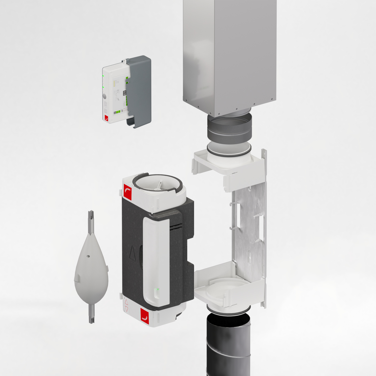 Rendering Zehnder ComfoVar Aero Comfortable indoor ventilation Exploded view