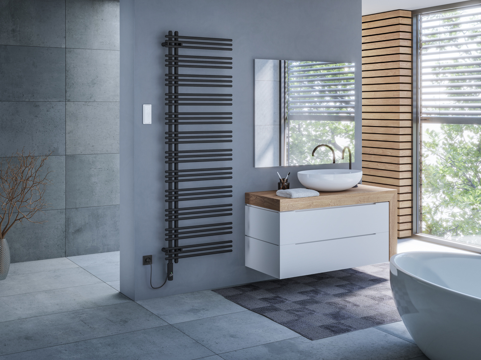 Rendering Zehnder Yucca Asym Decorative radiator Angled view