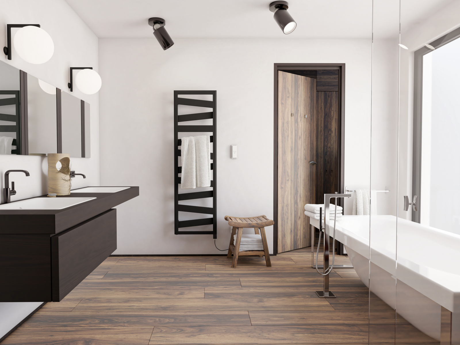Zehnder_RAD_Ribbon-EL_150-45_BlackMatt_IHD_milieu_bathroom Rendering Zehnder Ribbon Decorative radiator