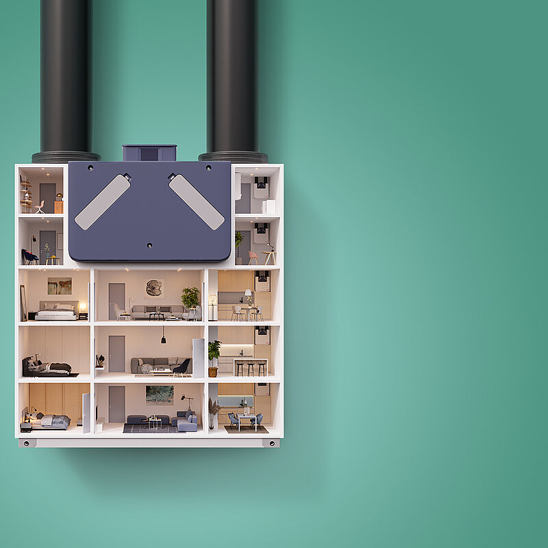 [Translate to Francais:] Appartementen met warmteterugwinning ventilatie-unit 